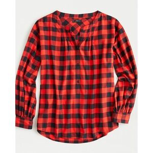 J.Crew Buffalo Check Plaid Cotton Popover Blouse Womens Medium